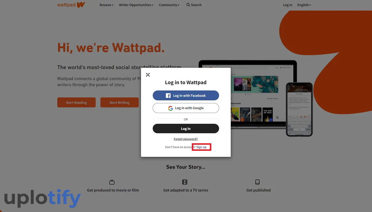 Sign Up Wattpad di Laptop