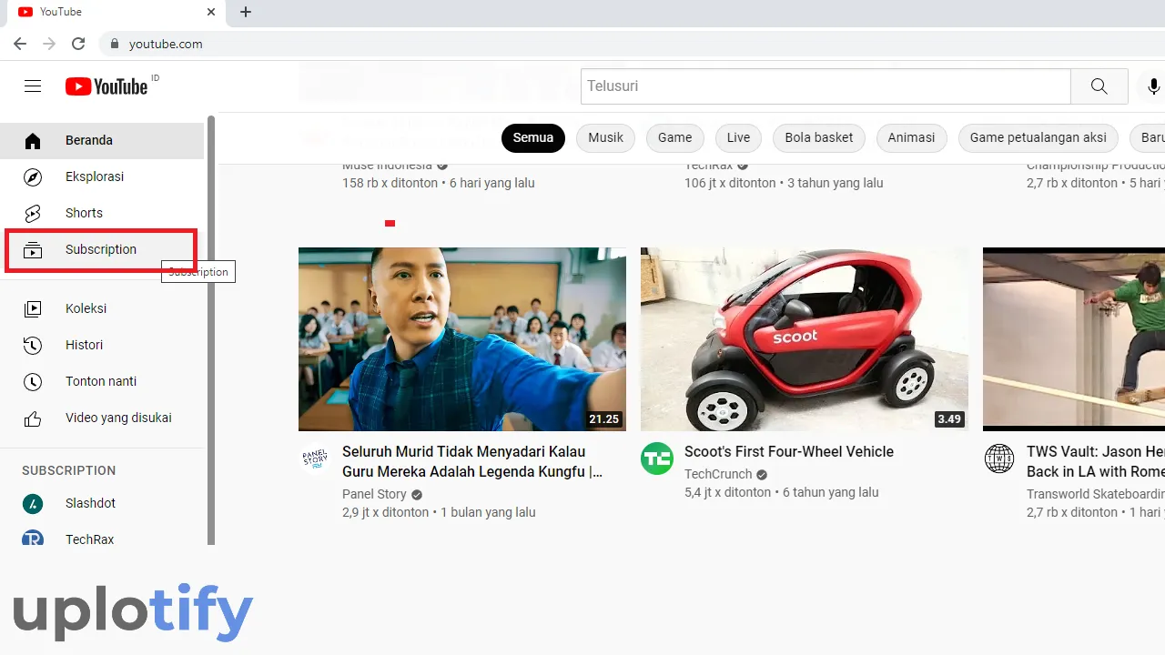 Buka Menu Subscription Youtube