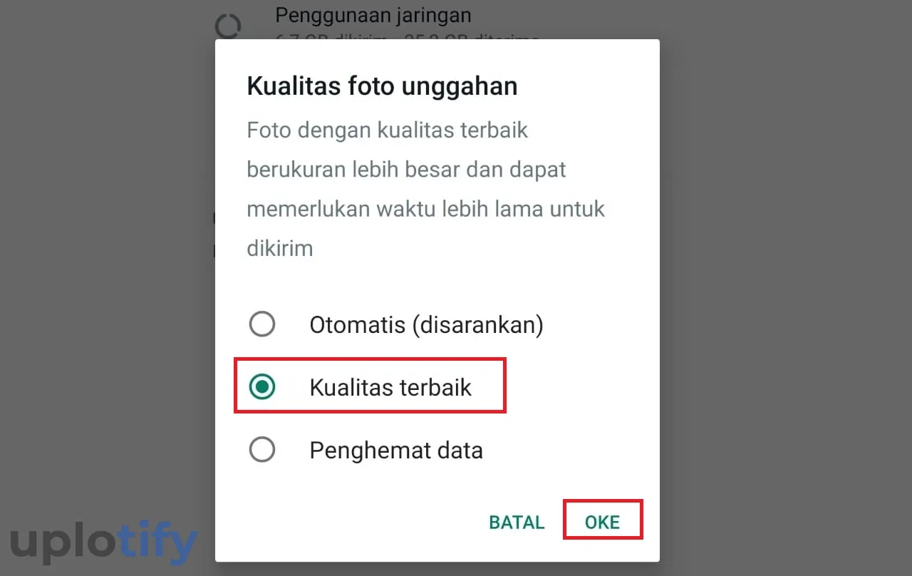 Pengaturan Kualitas Unggah WA