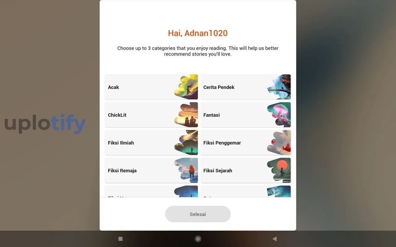 Pilih Kategori Wattpad di HP