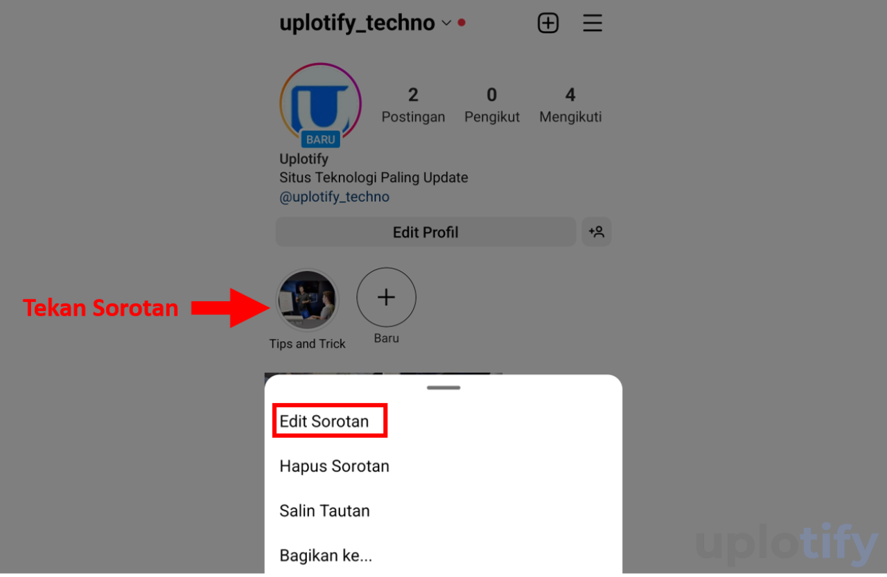 Ketuk Menu Edit Sorotan