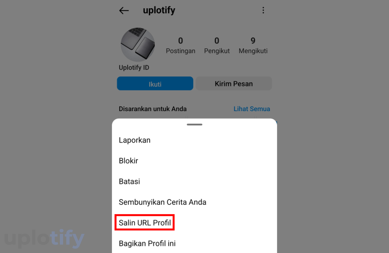 Pilih Menu Salin URL Profil