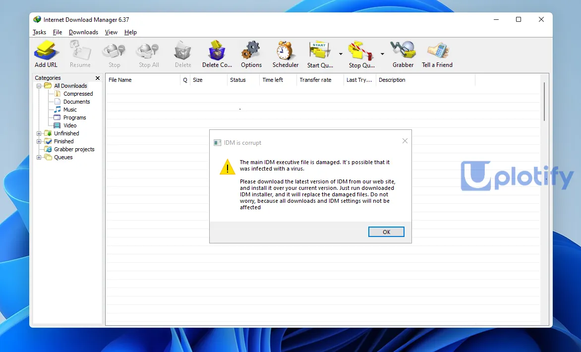 Pesan Corrupt IDM