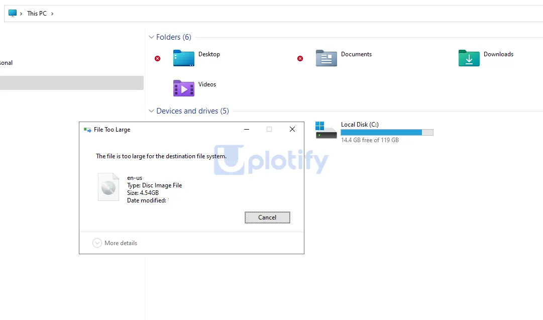 Pesan File is Too Large For Destination System