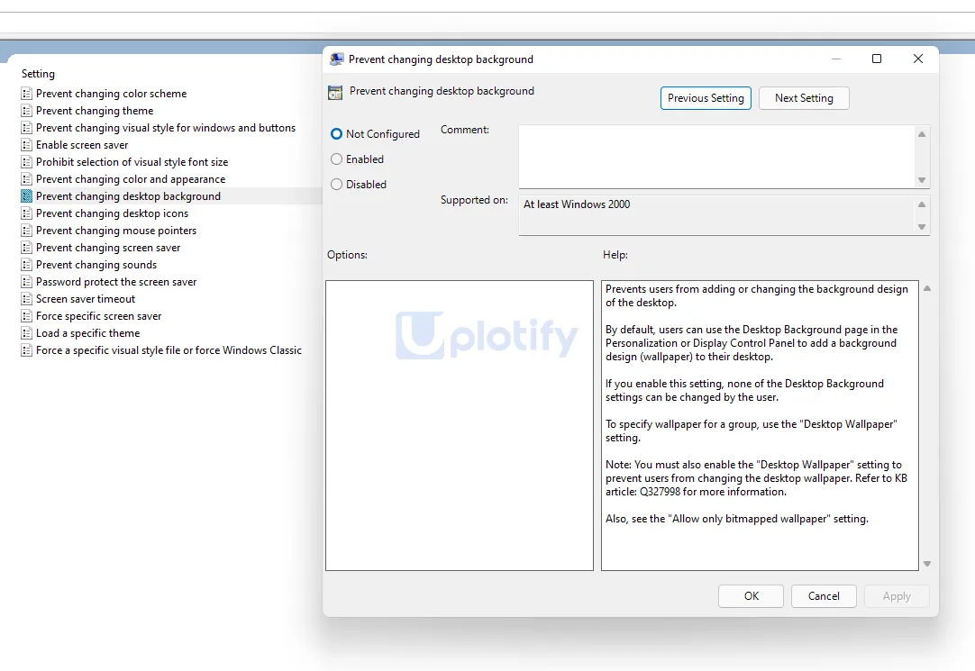 Atur Prevent Changing Desktop Background